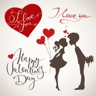 Valentine&#039;s Day vector elements with handwritten text