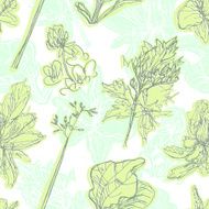 Sketch style grass vintage seamless vector pattern (green and blue)