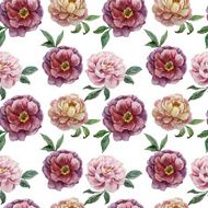Beautiful vector watercolor pattern with peonies on white fon3 N2