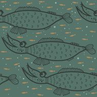 Pattern dark large and small red fishes