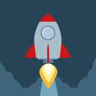 Flat Design Rocket Taking Off With Background