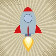 Flat Design Rocket Taking Off With Vintage Background
