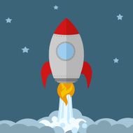 Cartoon Rocket Flat Design Taking Off