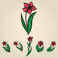 Floral doodling flowers like narcissus set