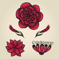 Floral doodling flowers set in tattoo style N7