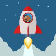 African American Businessman in Rocket With Background