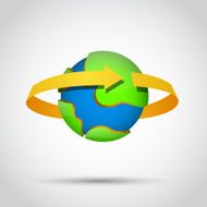 Earth planet with gold arrow around