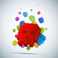 Three-dimensional pixel skull background