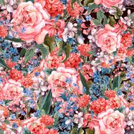 Floral seamless watercolor background with roses N3