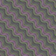 Geometrical ornament with diagonal green and purple wavy lines