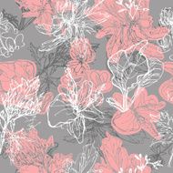 Sketch style grasy and pink grass seamless vector pattern Vintage