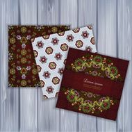 Set of banners with floral patterns on wood background