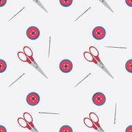 Seamless pattern with scissors needle and button