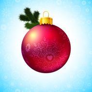 Bright Christmas ball and fir tree branch Vector illustration