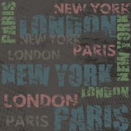 Typographic poster with city names London Paris and New York