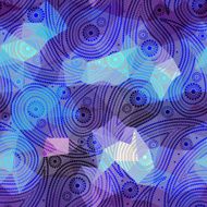 Blue paisley of circles on geometric background