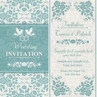 Baroque wedding invitation blue and beige N6