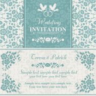 Baroque wedding invitation blue and beige N7