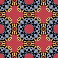 Seamless symmetrical pattern in red and yellow colors Mandala Kaleidoscopic