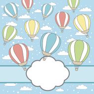 vector frame with air balloons clouds and snow