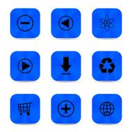 Deep blue metal buttons with icons