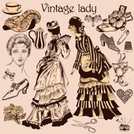 Collection of old-fashioned woman and accessories N2