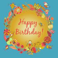happy birthday greeting card circle floral frame N10