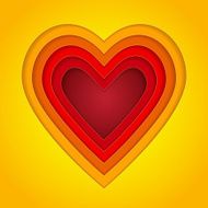 Colorful red orange and yellow paper layers heart shape