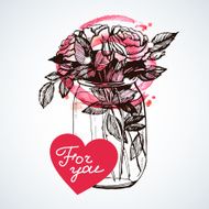 Romantic bouquet of roses in a glass jar