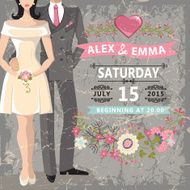 Cute wedding invitation Bride groom floral elements