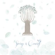 Greeting card Spring is coming Oak foliage
