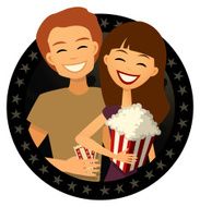 Date Couple Going to the Movies Retro Cartoon Style