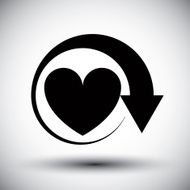 Heart conceptual vector monochrome icon with arrow