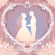 Wedding illustration Bride and Groom framed in the floral heart