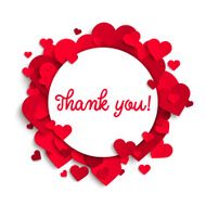 Thank you text white banner with red hearts