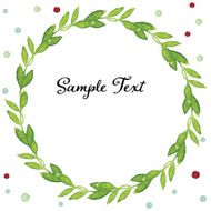 Watercolor green leaves laurel on colorful dots background