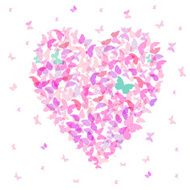 Heart - summer banner card design Colorful pink butterfly white