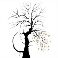 Valentine day background Young couple shaped by tree