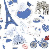 Vector Seamless pattern hand drawn illustration with Paris symbols N2