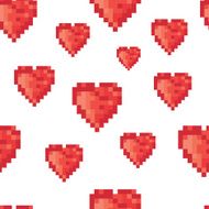 Pixel heart seamless pattern Vector