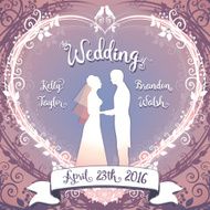 Wedding illustration Bride and Groom framed in the floral heart N2