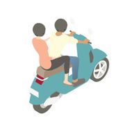 Couple on motor scooter