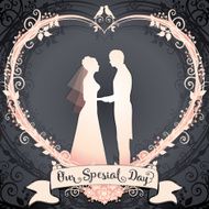 Bride and Groom framed in the floral wreath heart N2