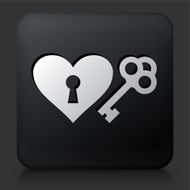 Black Square Button with Key to the Heart Icon N2