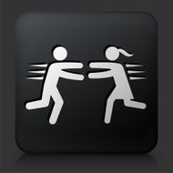 Black Square Button with Couple Running Icon