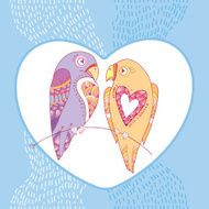 Couple of parrots in love on the blue striped background