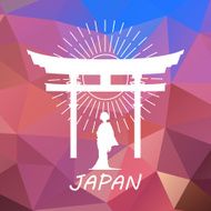 Japan label or logo over geometric background