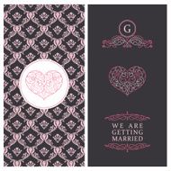 Vintage vector card templates Wedding married save the date N2