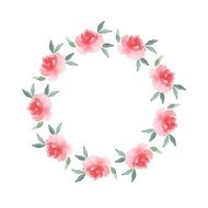 Branch of Roses Watercolor floral round frame 02 N2