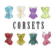 set of watercolor vintage and antique woman corsets N2
